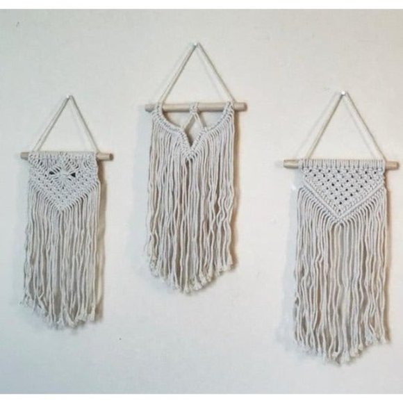 Small Macrame Wall Hanging 3 Pack Boho Art Woven Wall Decor Home Chic Decor - Picture 1 of 1
